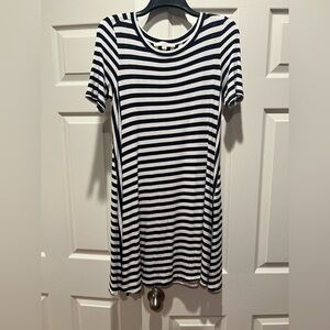 LOFT Navy and White Striped Short-Sleeve Shift Dress